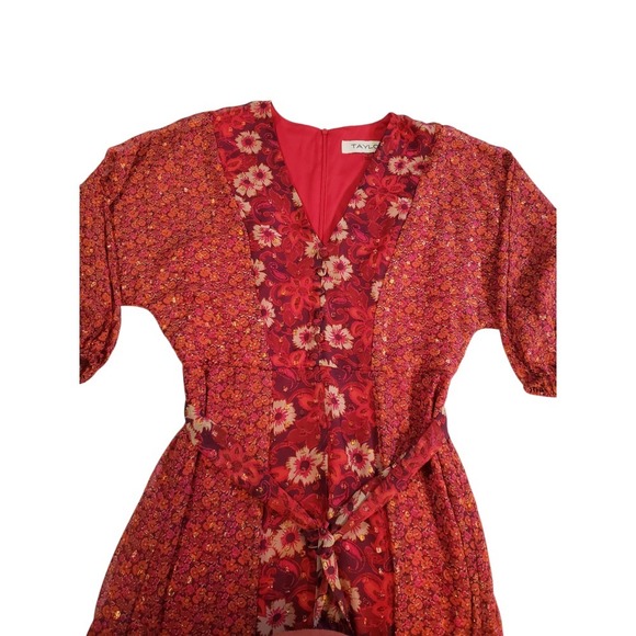Taylor Womens Maxi Dress 4 Chiffon Red Floral Dolman Sleeve Elasticized Cuffs - Picture 3 of 12